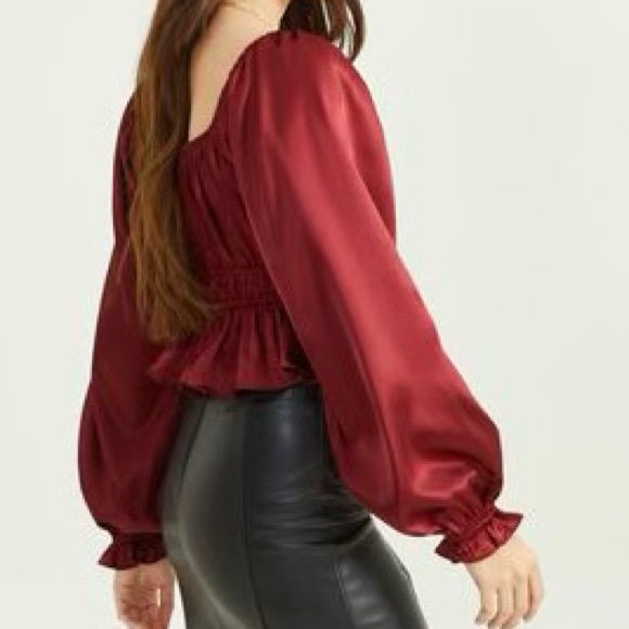 Altar'd State - Sandi Satin Long Sleeve Top in Burgundy (NWT) - Size : S - Picture 2 of 10